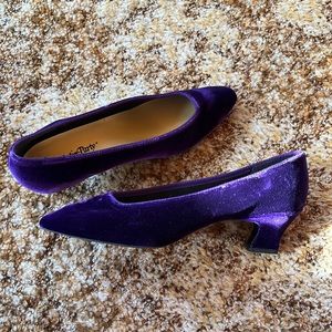 purple velvet vintage kitten heels